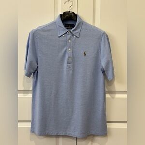 Polo Ralph Lauren Knit Oxford Blue 4-Button Short Sleeve Polo Shirt Mens Large L